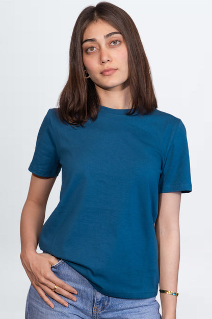 Teal Blue Classic Crew Neck Top