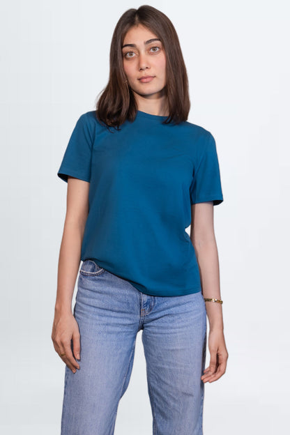 Teal Blue Classic Crew Neck Top