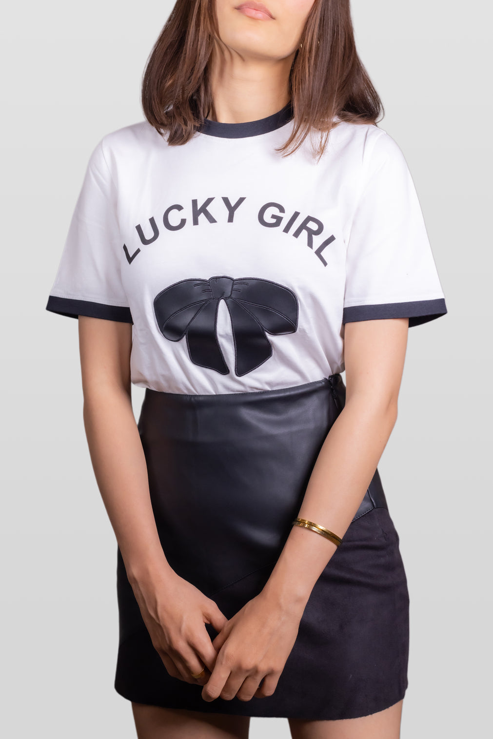 Black Faux Leather Panel Mini Skirt